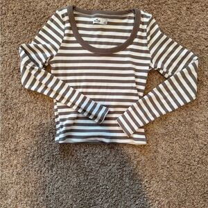 Hollister Brown and White Striped Top